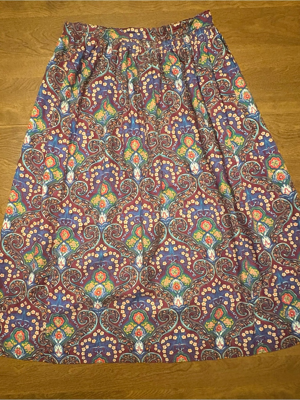 Printed Purple Paisley Maxi Skirt with Elastic Waist